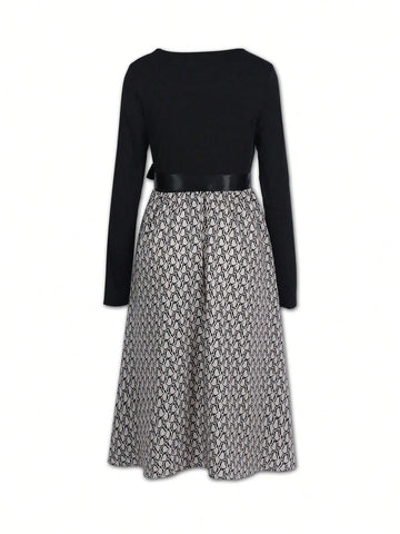 Women's Long Sleeve Patchwork Dress