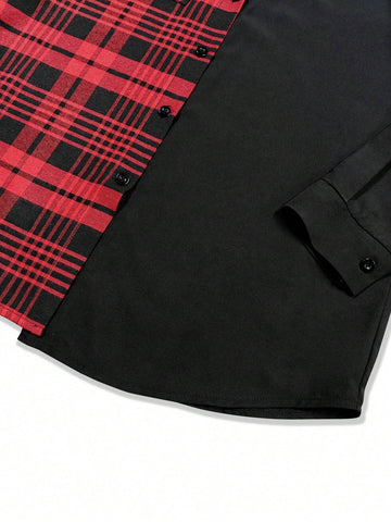 Women's Long Sleeve Plaid Patchwork Contrast Color Casual Plaid Shirt, Autumn/Winter