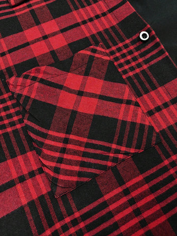 Women's Long Sleeve Plaid Patchwork Contrast Color Casual Plaid Shirt, Autumn/Winter