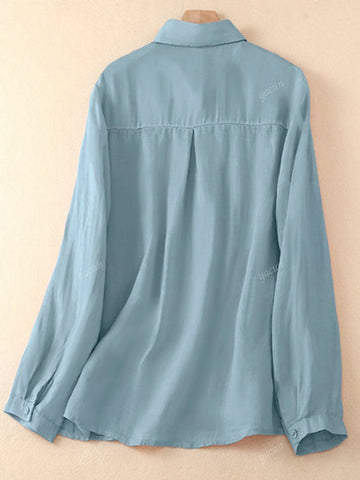 Essnce Women's Solid Color Simple Casual Long Sleeve Blouse, Autumn Shirt