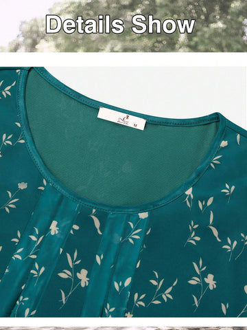 Women's Long Sleeve Tunic Tops Casual Loose Fit Floral Blouses Mesh Pleated Layered Shirt