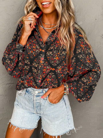 Women's Long Sleeved Floral Printed Shirt