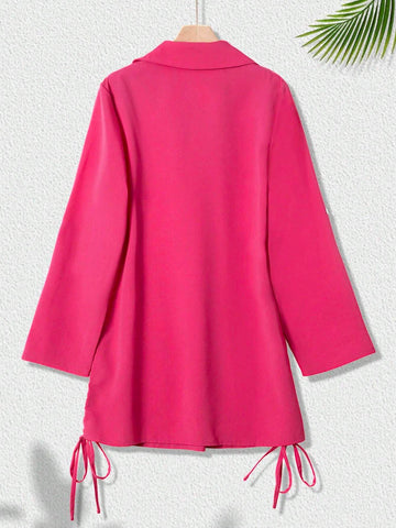 Women's Loose And Slimming Top Design, Solid Color Drawstring Shirt Suitable For Spring And Autumn