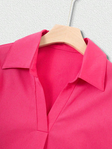 Women's Loose And Slimming Top Design, Solid Color Drawstring Shirt Suitable For Spring And Autumn