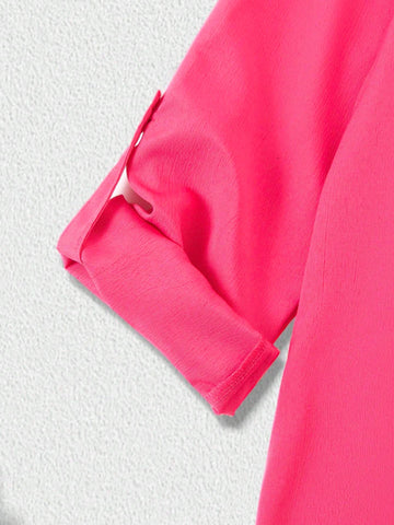 Women's Loose And Slimming Top Design, Solid Color Drawstring Shirt Suitable For Spring And Autumn