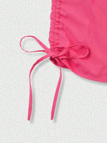 Women's Loose And Slimming Top Design, Solid Color Drawstring Shirt Suitable For Spring And Autumn