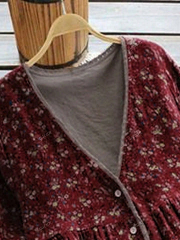 Women's Loose Fit Asymmetrical Print Open Front Linen Blouse