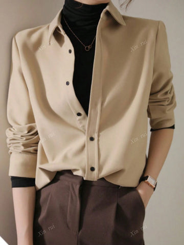 Women's Loose Fit Long Sleeve Shirt For Casual Office Wear, Autumn Winter