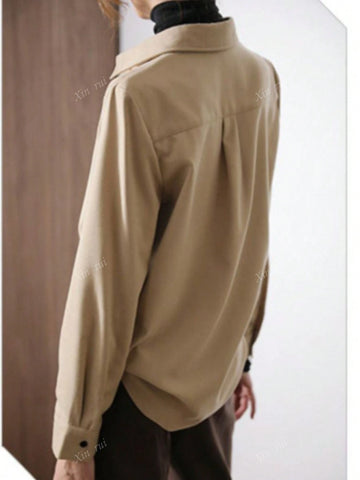 Women's Loose Fit Long Sleeve Shirt For Casual Office Wear, Autumn Winter