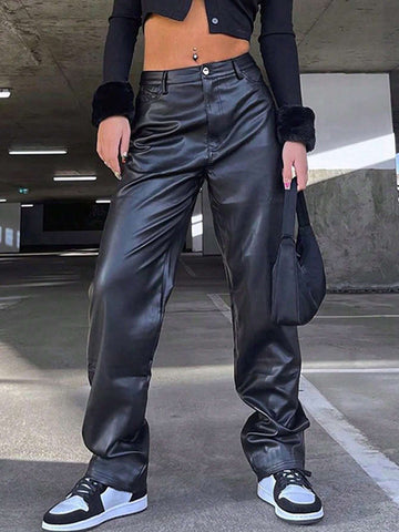 Women's Loose Fit Straight-Leg Casual Streetwear Pants With Pockets