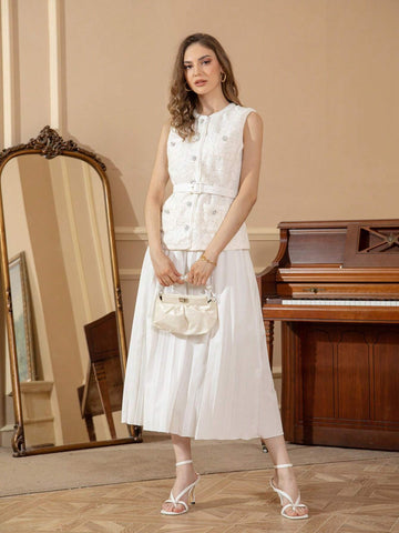 Women's Madeline Sleeveless Sparkly Waist Belt 2pcs Set