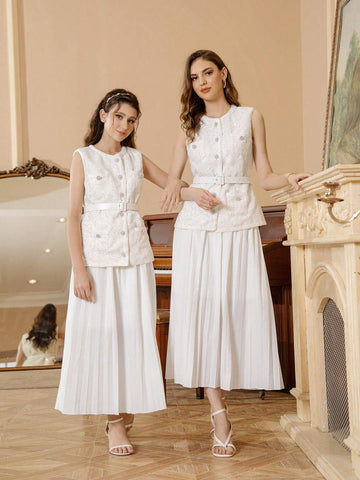 Women's Madeline Sleeveless Sparkly Waist Belt 2pcs Set