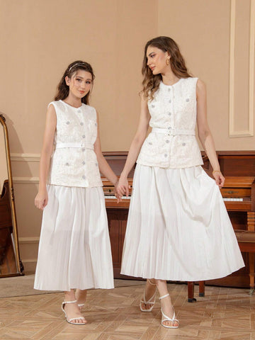 Women's Madeline Sleeveless Sparkly Waist Belt 2pcs Set