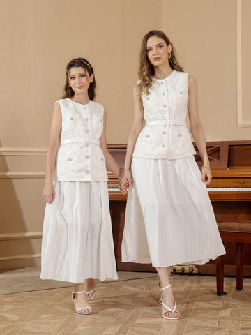 Women's Madeline Sleeveless Sparkly Waist Belt 2pcs Set