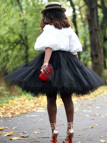 Women's Mesh Pleated Puff Skirt