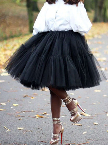 Women's Mesh Pleated Puff Skirt