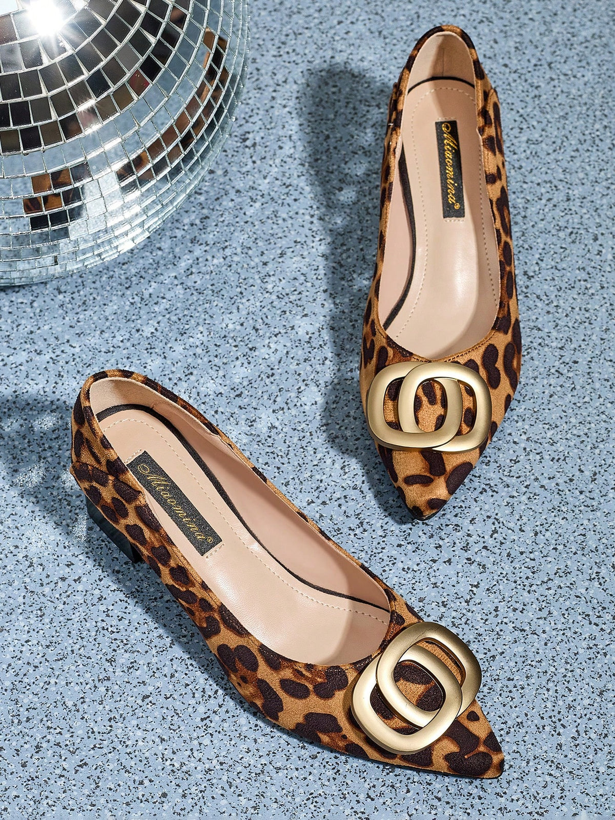 Women's Metal Decor Leopard Print High Heels Pumps, Versatile And Stylish, Chunky Heel Comfortable Slip-On
