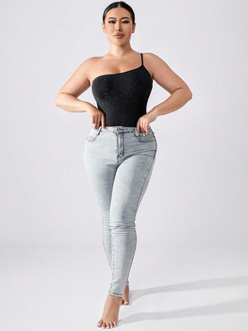 Women's Metallic Thread One Shoulder Bodysuit