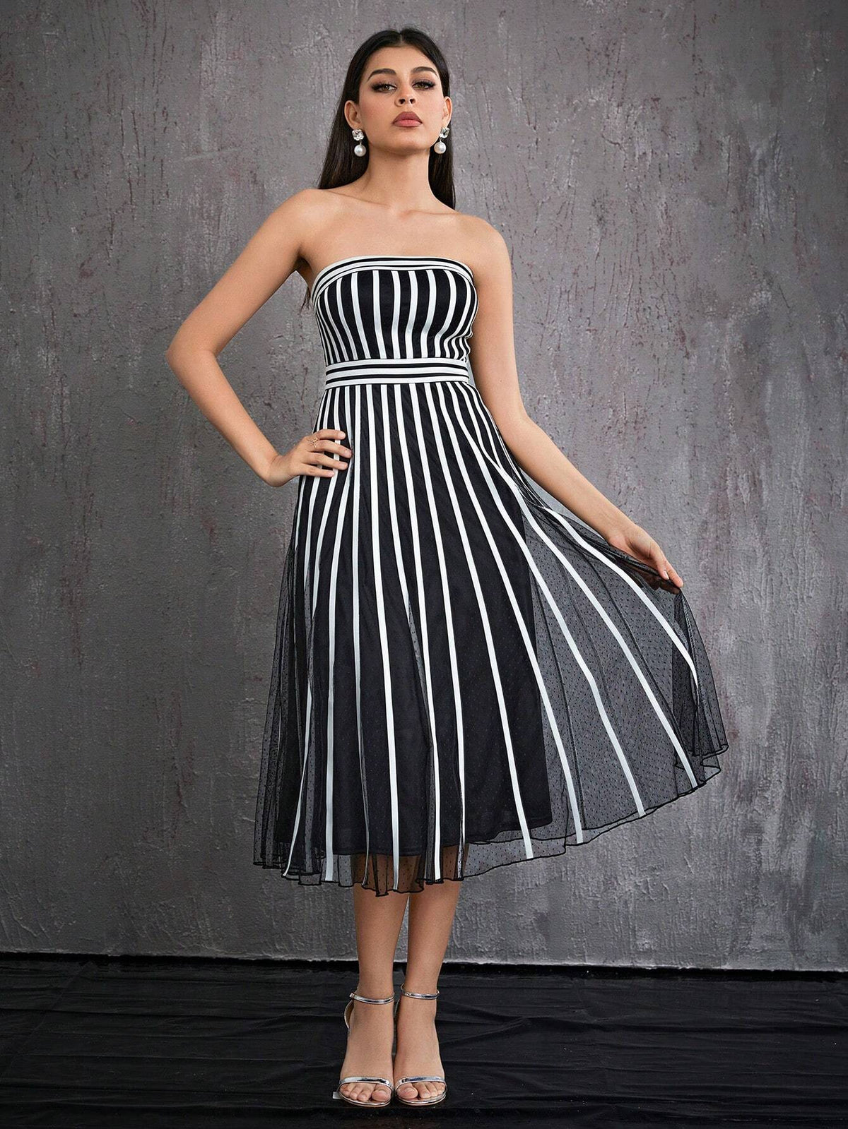 Women's Mgiacy Polka Dot Mesh Wrap High-End Evening Dress