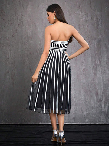 Women's Mgiacy Polka Dot Mesh Wrap High-End Evening Dress