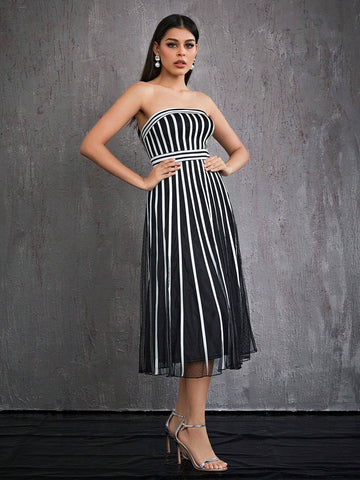 Women's Mgiacy Polka Dot Mesh Wrap High-End Evening Dress