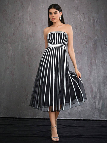 Women's Mgiacy Polka Dot Mesh Wrap High-End Evening Dress