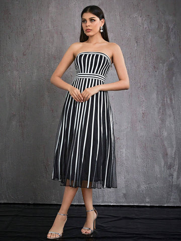 Women's Mgiacy Polka Dot Mesh Wrap High-End Evening Dress