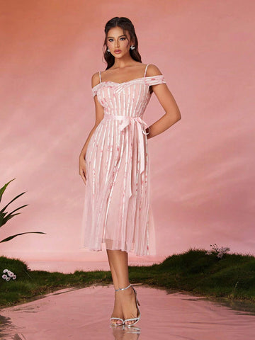 Women's Mgiacy Strapless Fine Mesh Drawstring Gorgeous High-End Evening Dress