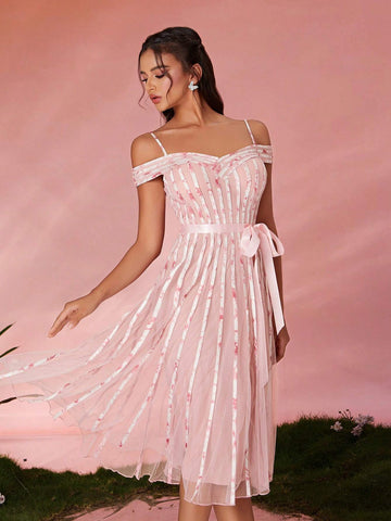 Women's Mgiacy Strapless Fine Mesh Drawstring Gorgeous High-End Evening Dress