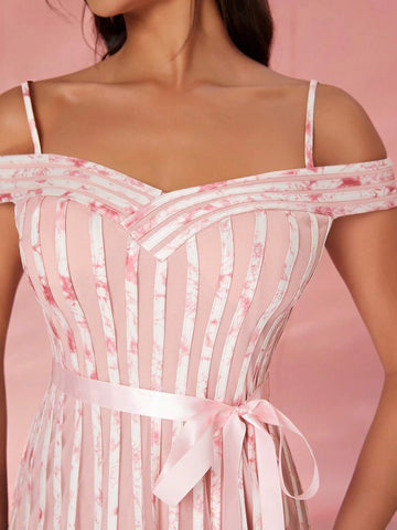 Women's Mgiacy Strapless Fine Mesh Drawstring Gorgeous High-End Evening Dress