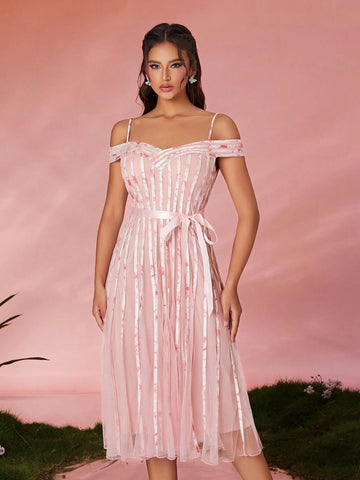 Women's Mgiacy Strapless Fine Mesh Drawstring Gorgeous High-End Evening Dress