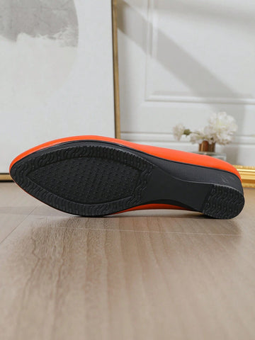 Women's Mid-Heel Pumps, Fashion Comfortable Daily Wear Leather Chunky Heel Round Toe Slip-On