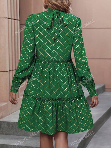 Women's Mini Ruffle Trim Stand Collar Elegant Dress
