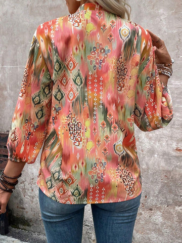 Women's Minimalist Daily Buttoned Shirt, Random Printed Design