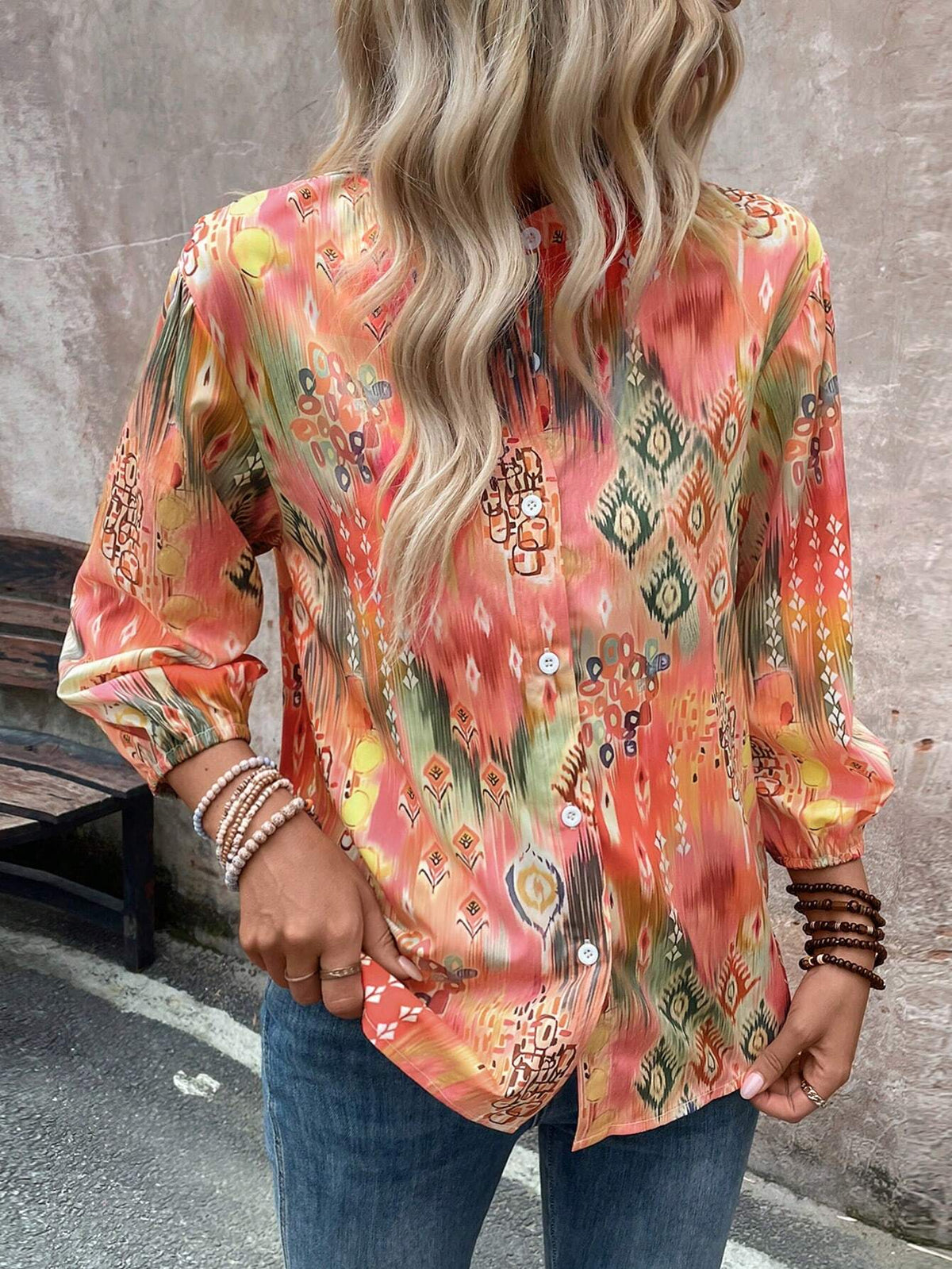 Women's Minimalist Daily Buttoned Shirt, Random Printed Design