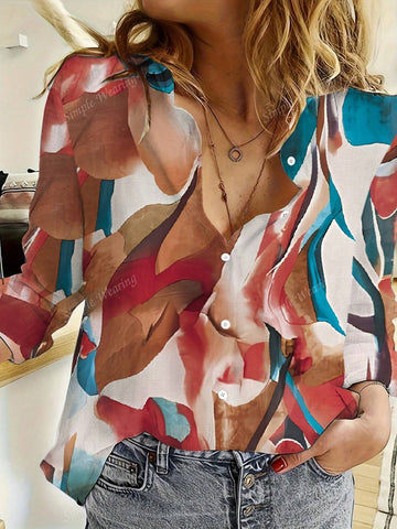 Women's Minimalist Print Button Front Shirt