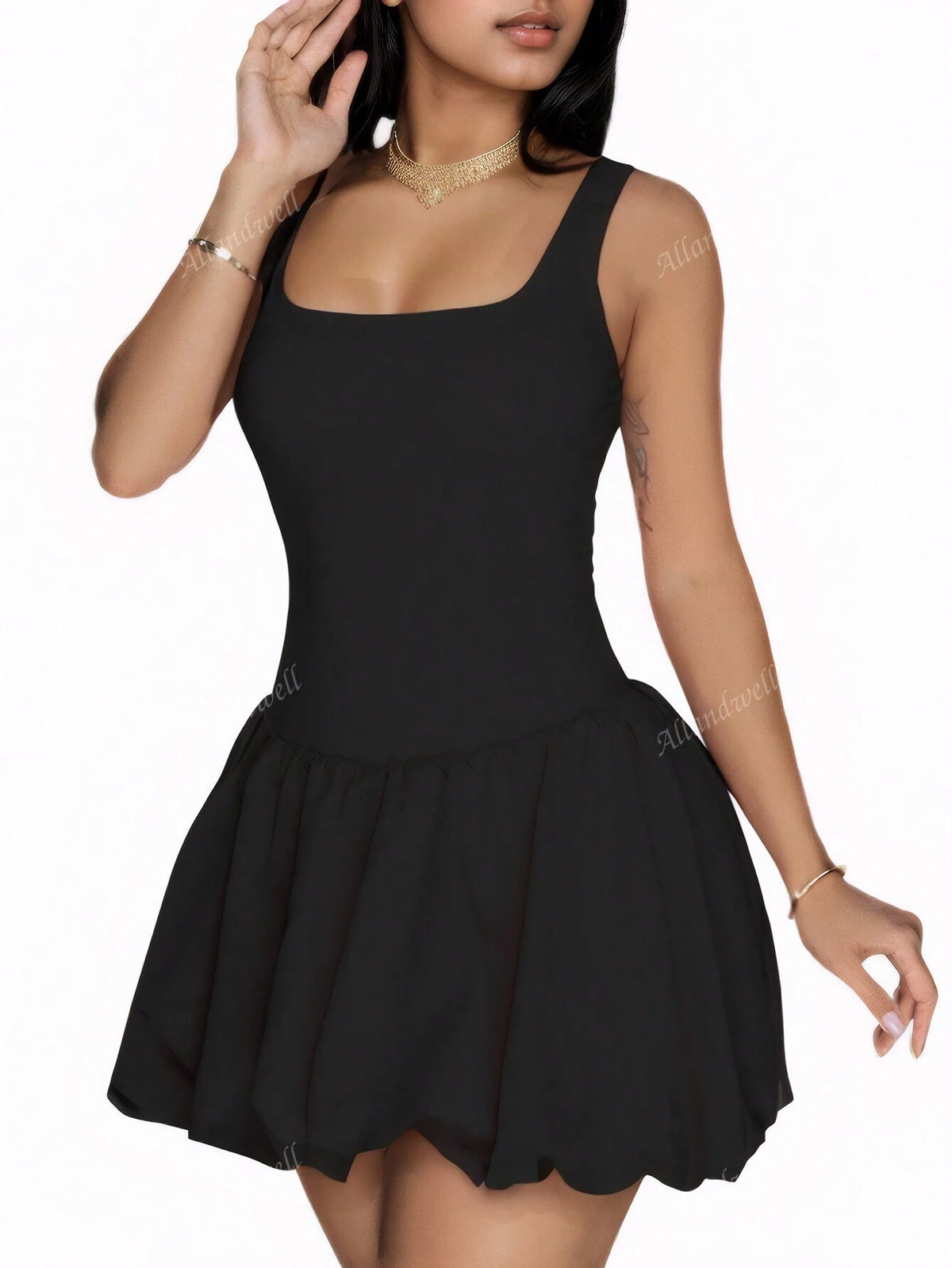 Women's Monochrome Fashionable Casual Sleeveless Pure Lantern Dress