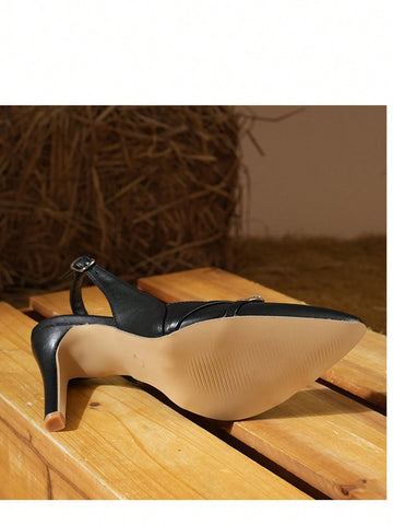 Women's New Black PU Material High Heel Shoes, Pointed Toe Stiletto Heel Shoes Versatile