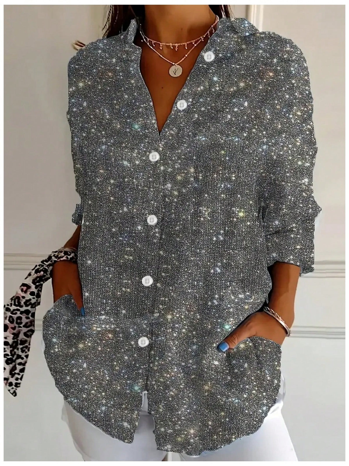 Casual Long Sleeve Printed Button-Up Collar Shirt