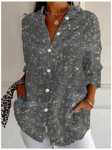 Casual Long Sleeve Printed Button-Up Collar Shirt