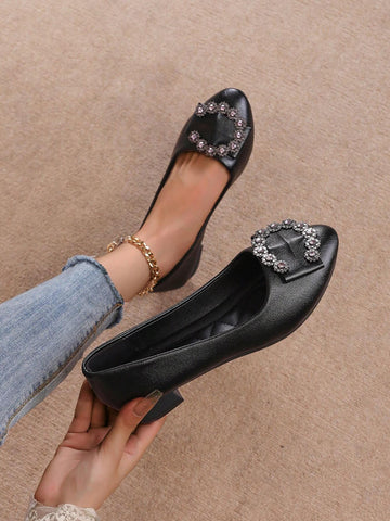 Women's New Chunky Heel Dress Pumps, French Style