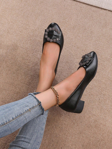 Women's New Chunky Heel Dress Pumps, French Style