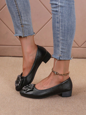 Women's New Chunky Heel Dress Pumps, French Style