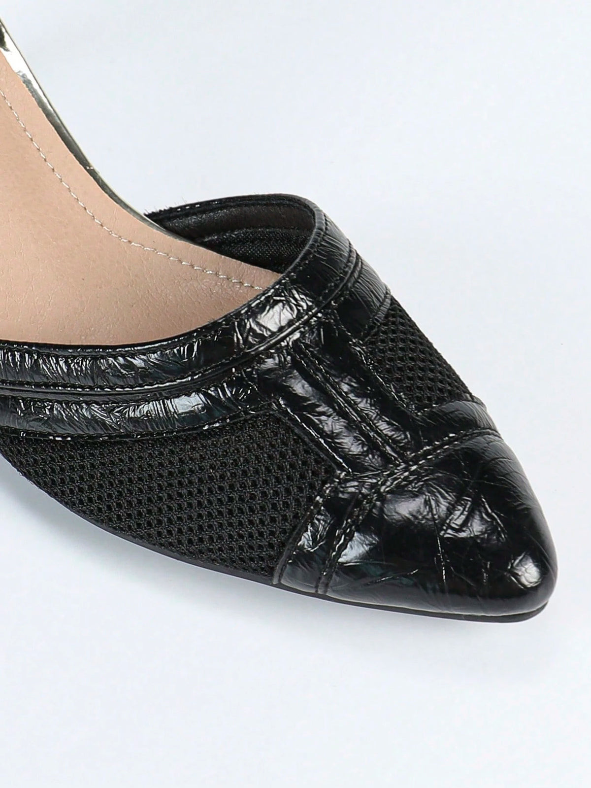 Women's New Fashion Black Mesh Breathable Hollow Mid-Heel Pointed Toe Pumps, Office Commute