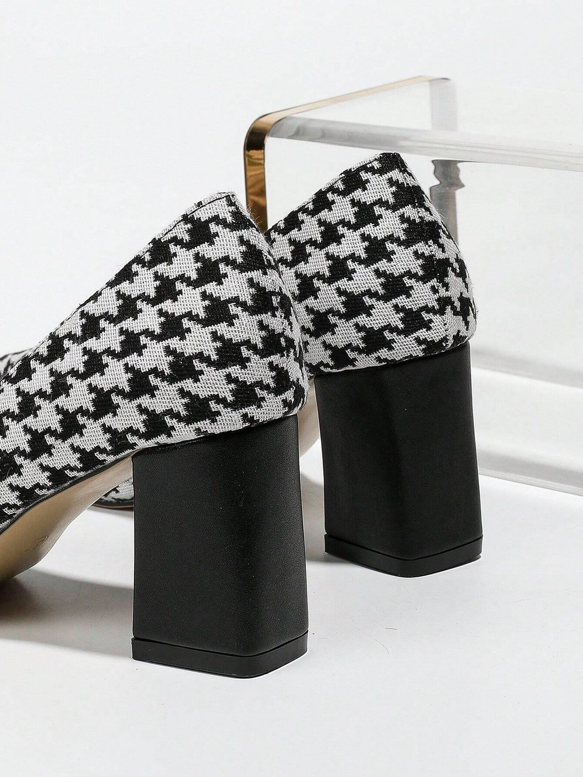 Women's New Fashion Elegant Houndstooth Pattern Thick Heel