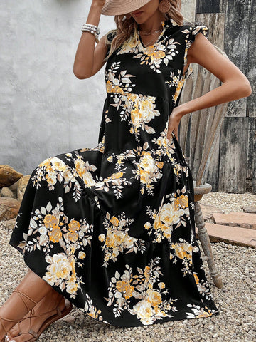 Women's Notched-Neck Floral Printed Dress