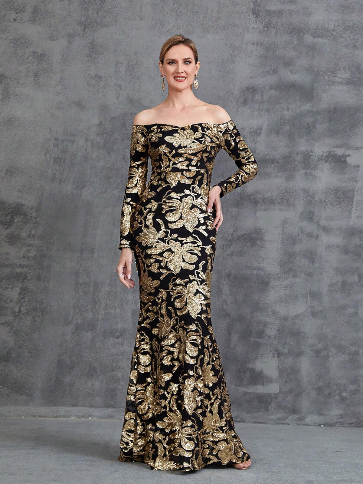 Women's Off Shoulder Long Sleeve Sequin Party Dress