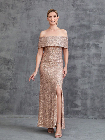 Womens' Off Shoulder Sequin Formal Dress