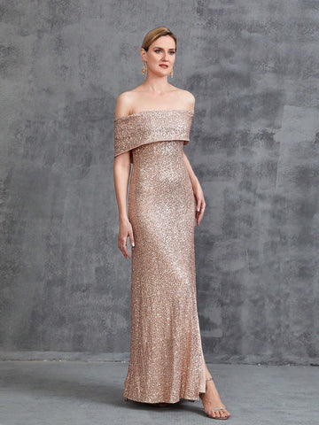Womens' Off Shoulder Sequin Formal Dress