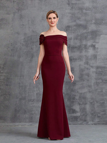 Women's Off Shoulder Stereo Flower Mermaid Hem Party Dress